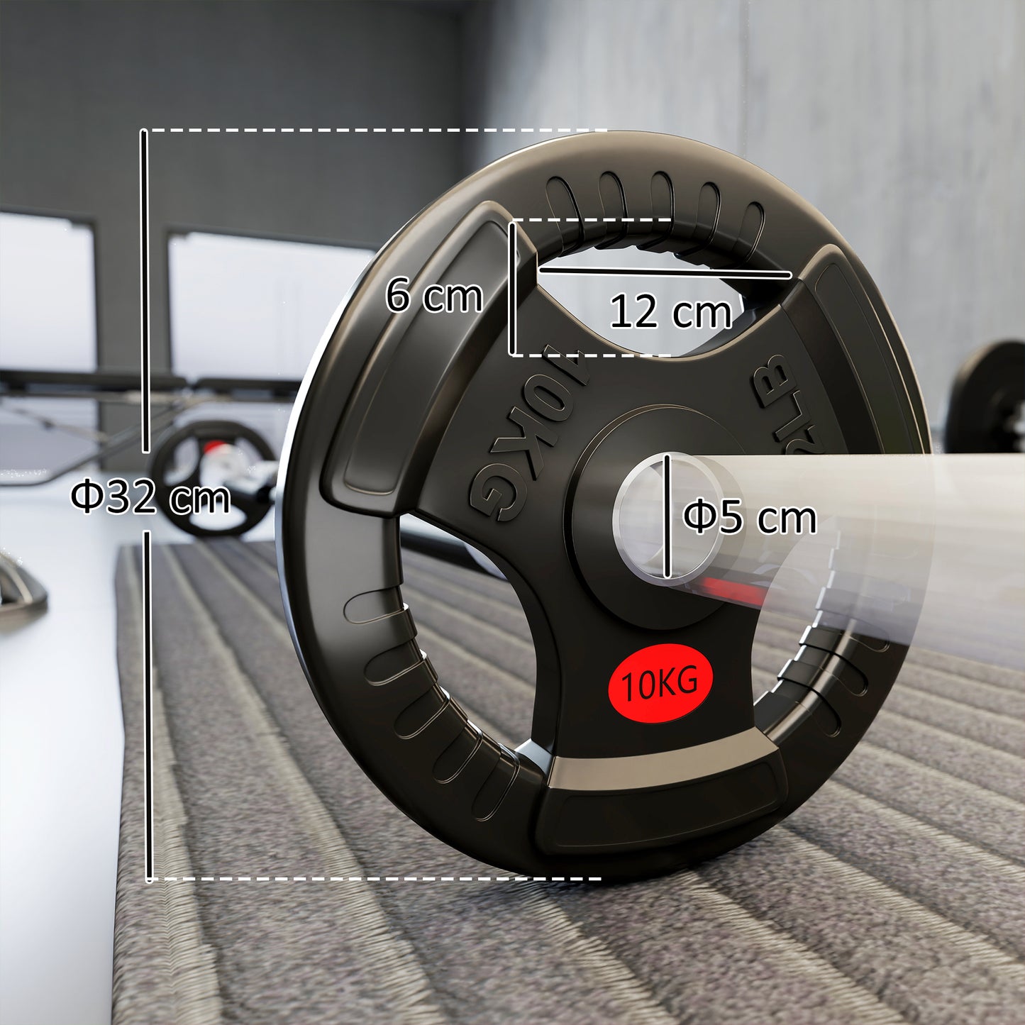 SPORTNOW Olympic Weight Plates, 2 x 10kg Dumbbell Pair with Tri-Grips for Weightlifting & Strength Training, Home Gym Fitness, Black