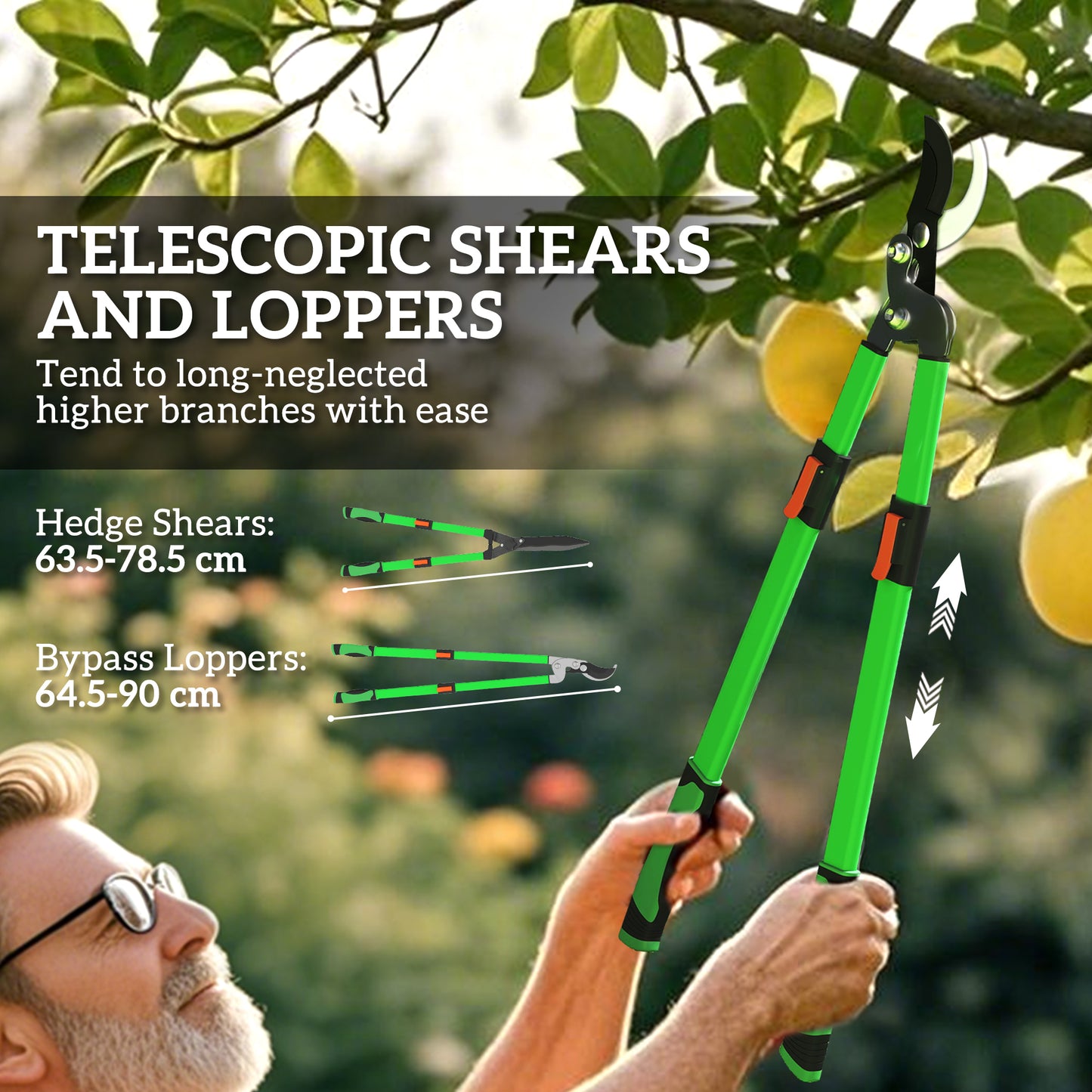 Outsunny 2 Pcs Garden Shears Set: Tree Lopper & Hedge Shears with Telescopic Handles for Trimming Hedges, Shrubs & Bushes, Lightweight, Green