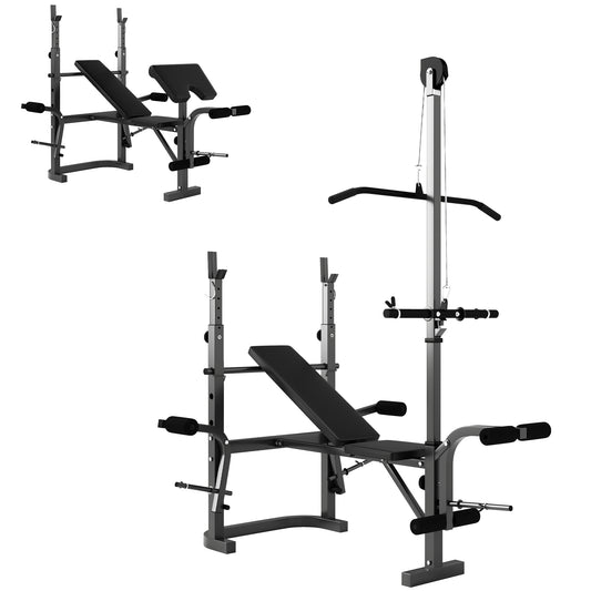 SPORTNOW Adjustable Weight Bench with Bench Press Rack, Preacher Curl, Leg Extension, and Lat Pull Down, Incline/Flat for Home Gym - Strength Training - Black