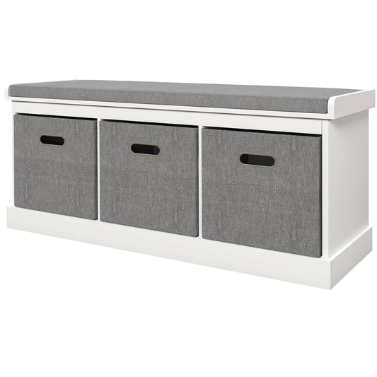 HOMCOM Shoe Bench with Cushion and 3 Drawers - White