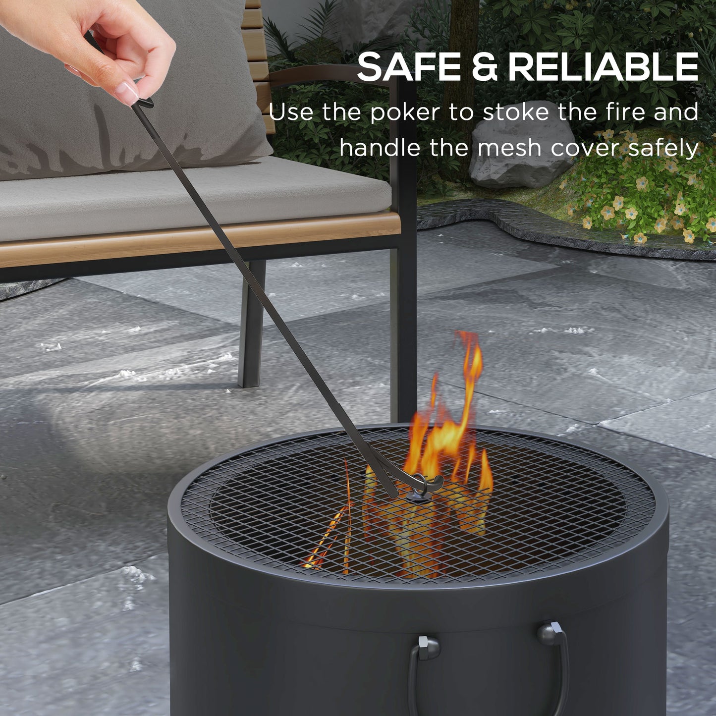 Outsunny Smokeless Fire Pit, 38cm Portable Wood Burning Firepit with Spark Screen & Poker, Dark Grey