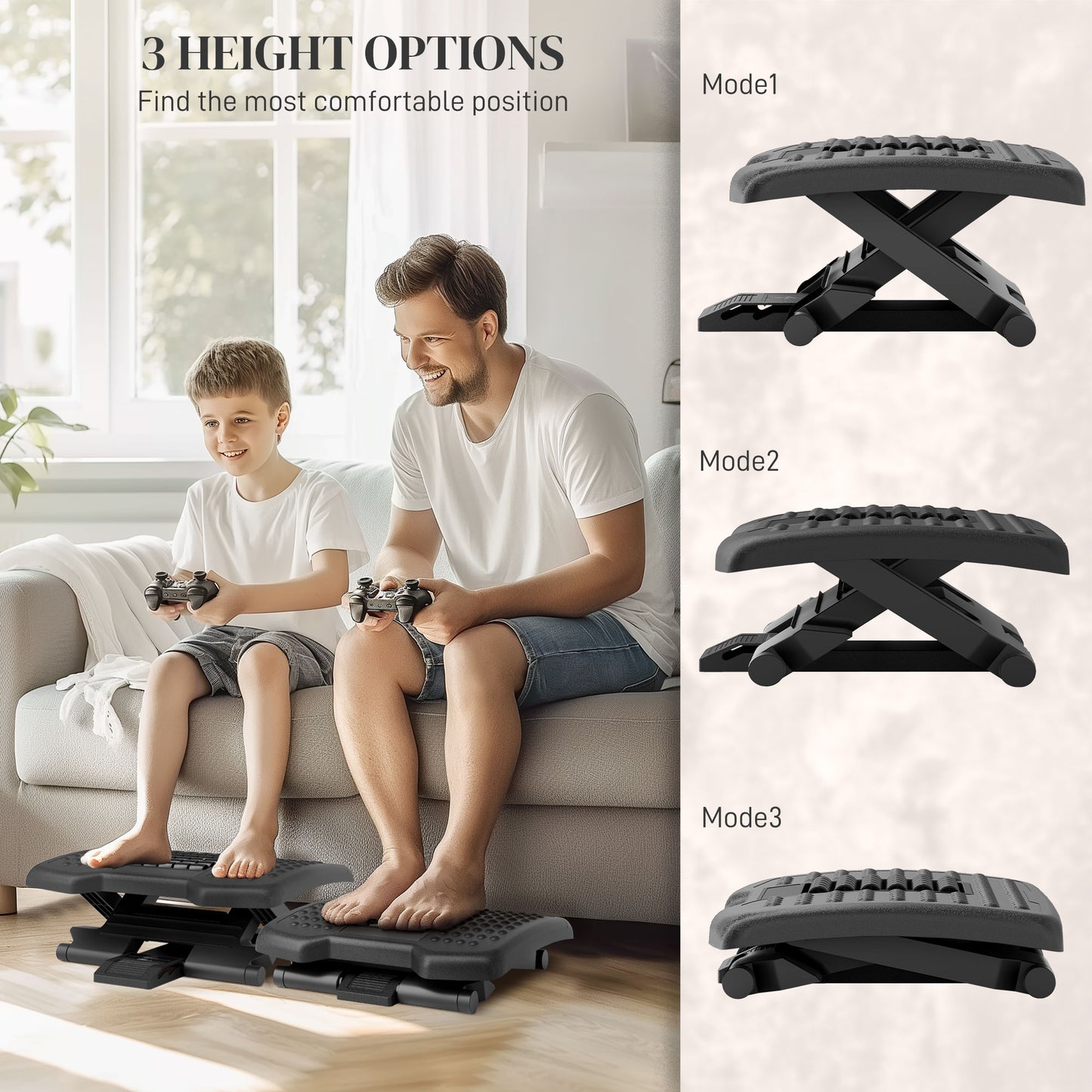 HOMCOM Three-Level, Multi-Angle Massage Footrest - Black