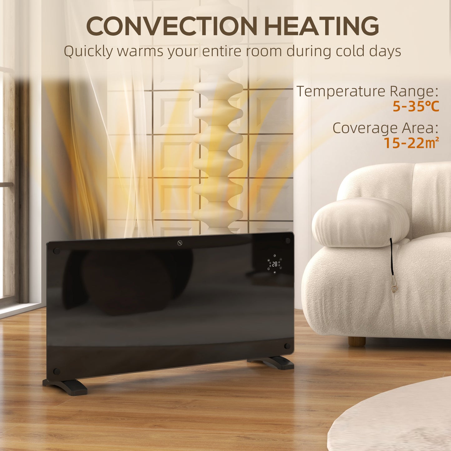 HOMCOM Electric Heater Wifi Smart App, 2000W Black