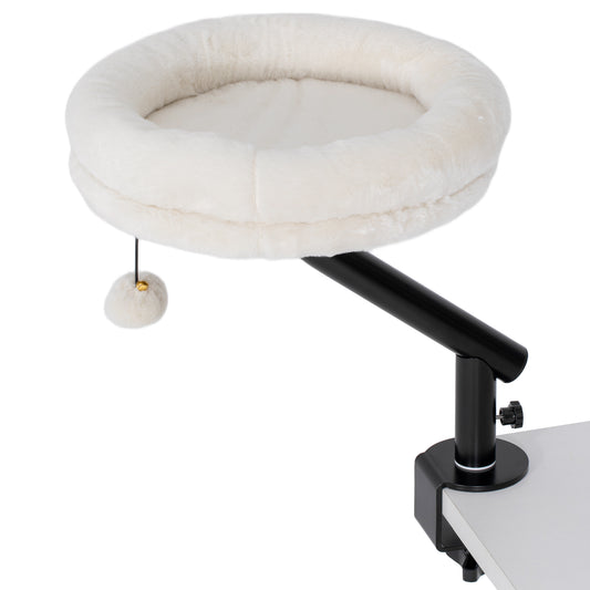 PawHut Cat Desk Bed, Cat Hammock 360° Rotatable Adjustable for Window, Table, Work, Cream White