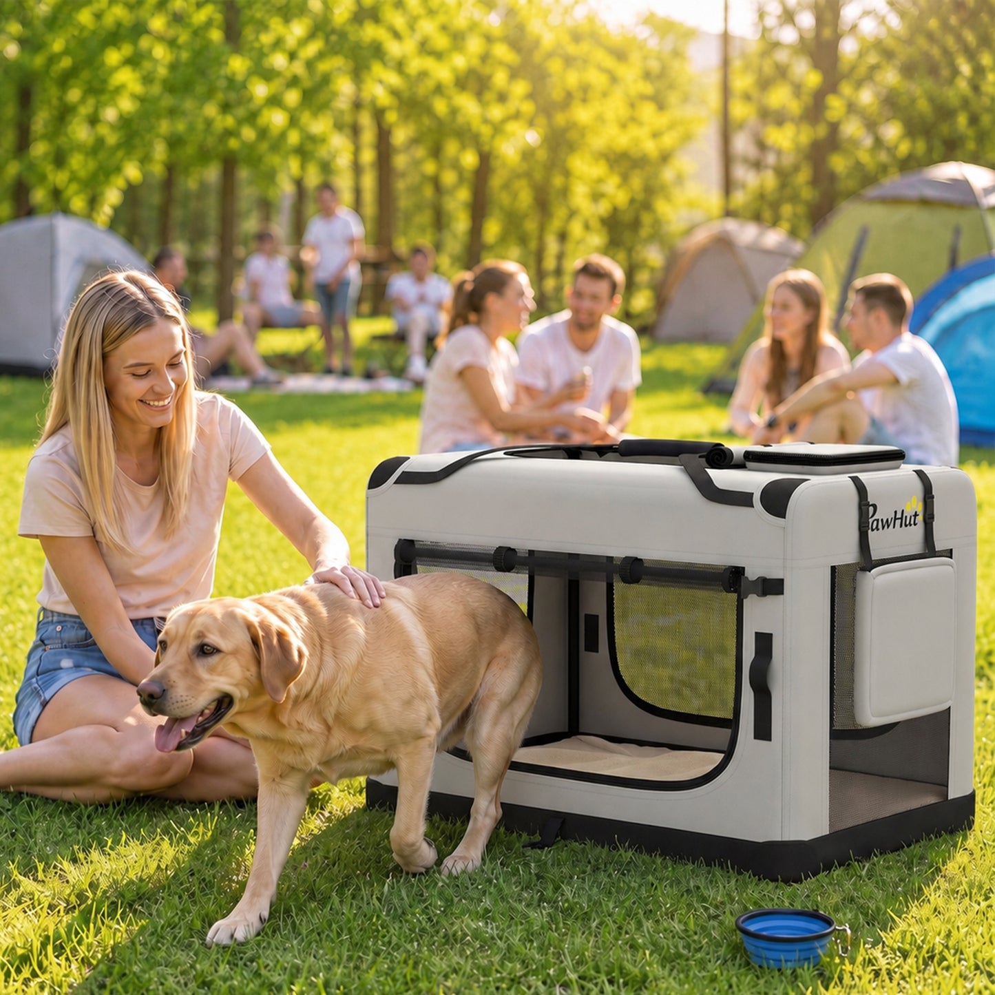 PawHut Pet Carrier Bag, Soft-Sided Dog Carrier with Security Buckle Strap, Washable Cushion and Folded Bowl, Light Grey