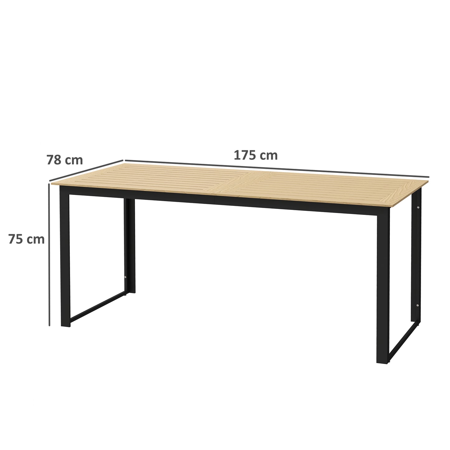 Outsunny Garden Dining Table, 175 x 78 x 75 cm Rectangle Outdoor Table for 6 People with Slatted Table Top, Metal Frame, for Balcony, Deck, Teak