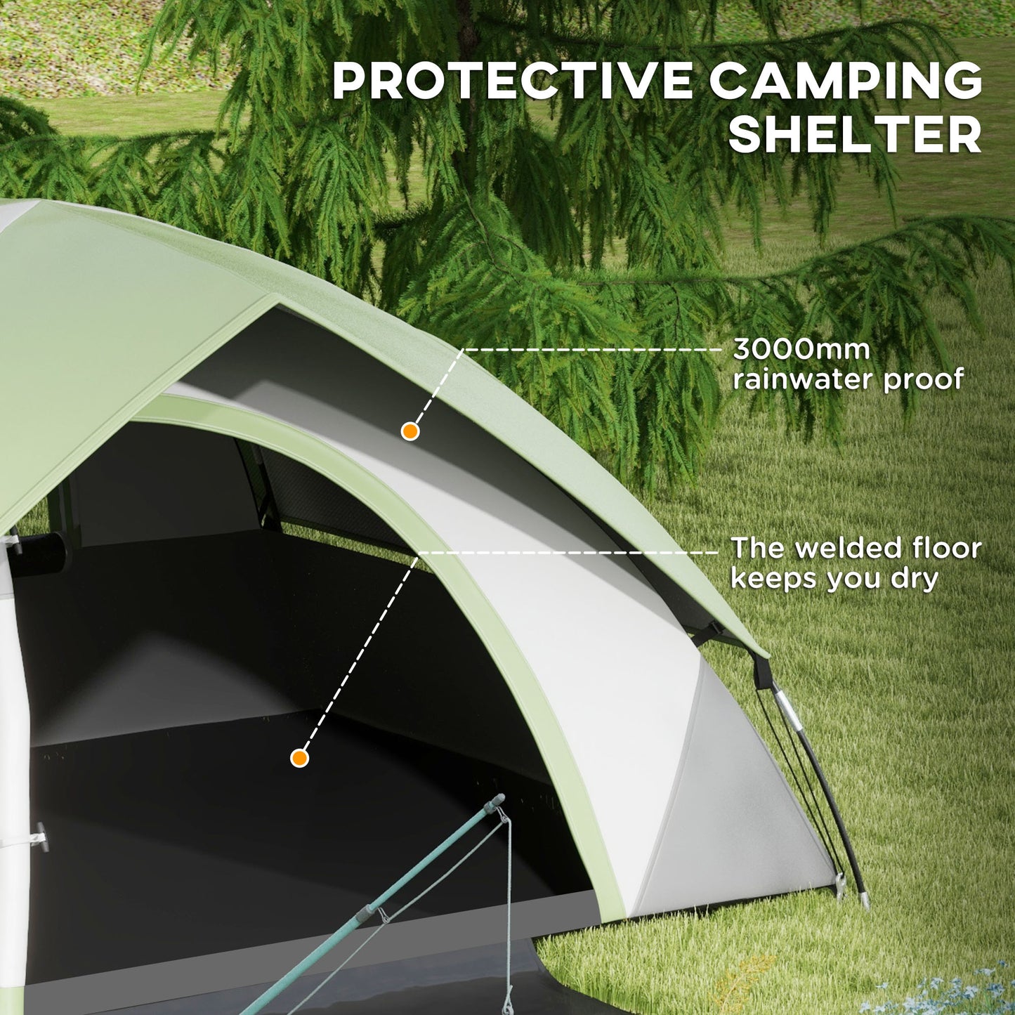 Outsunny 4-5 Man Single Room Camping Tent 3000mm Waterproof with Sewn-in Groundsheet and Carry Bag Grey and Green