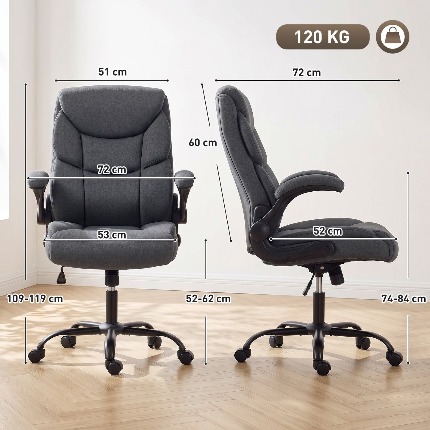 HOMCOM Office Chair, Executive Desk Chair with Flip-up Armrest, Thick Padding, 360 Degree Swivel, Dark Grey