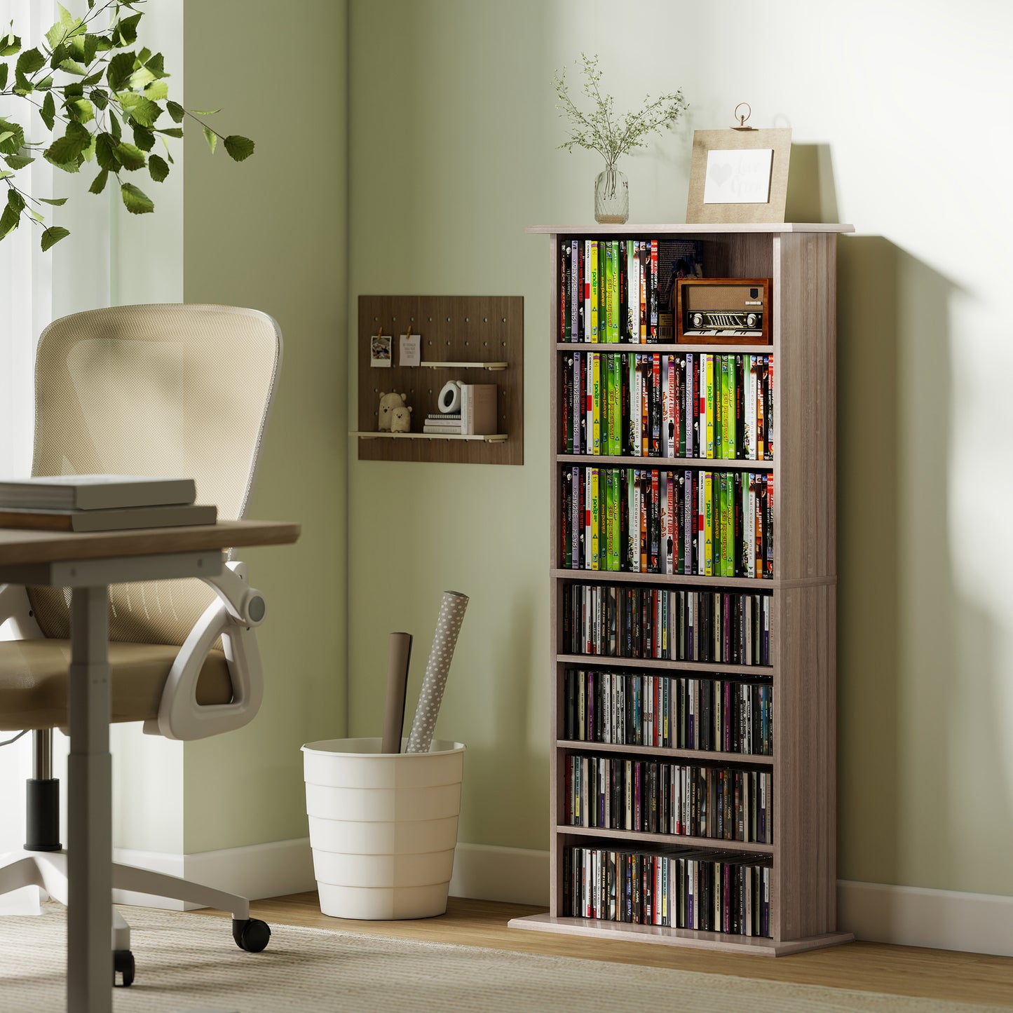 HOMCOM 360 CD Storage Unit - Natural Wood Finish