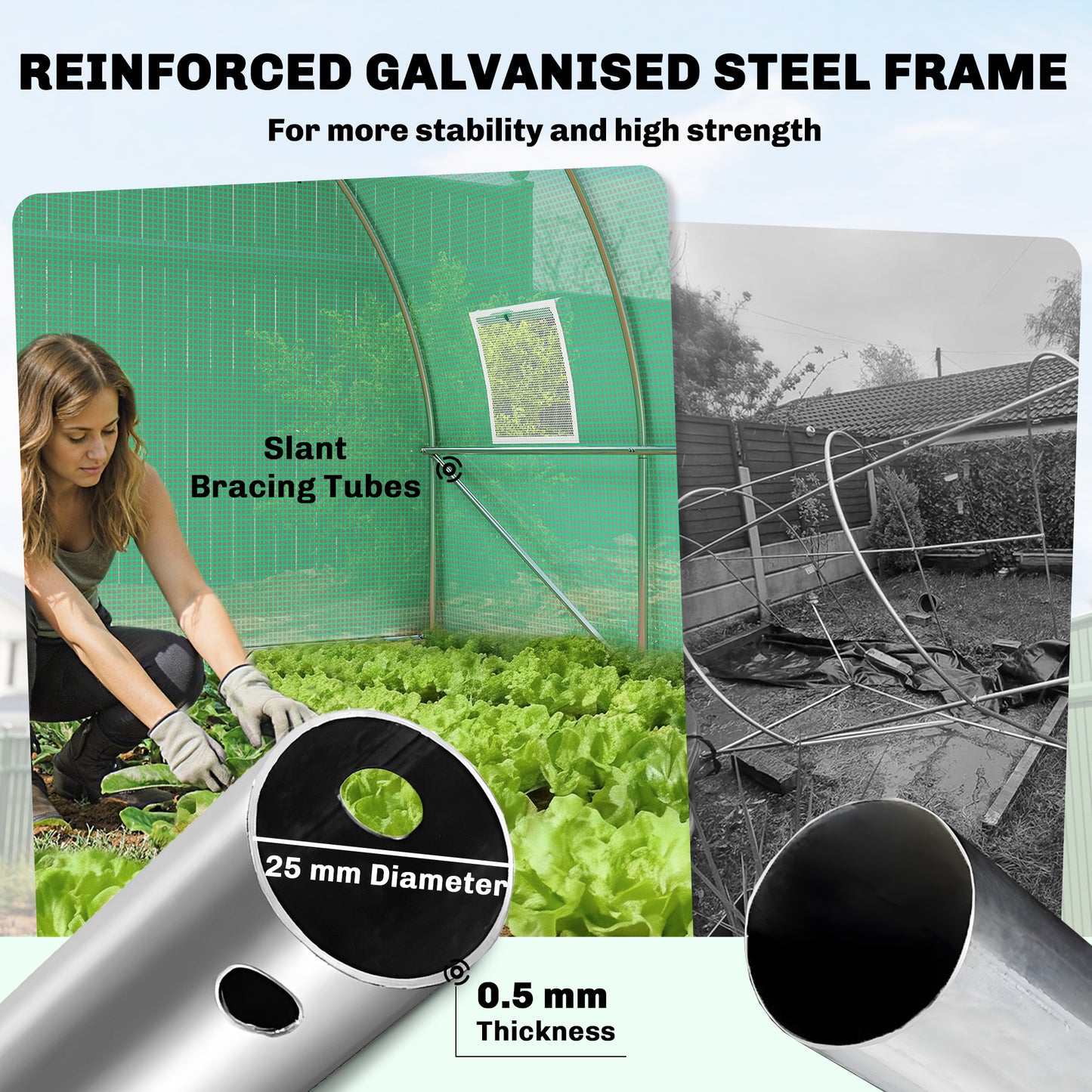 Outsunny 3 x 4 m Walk-in Polytunnel Greenhouse with Hinged Door and 8 Roll Up Mesh Windows, Garden Tunnel Warm House Tent, Green