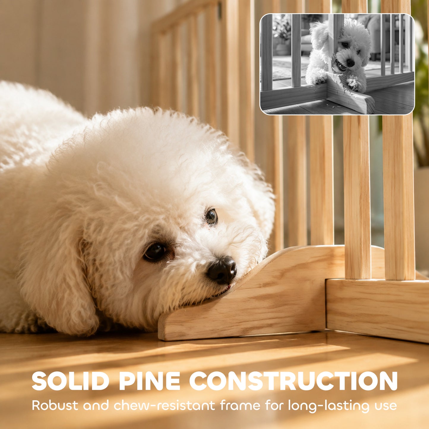 PawHut Wooden Dog Gate, 3-Panel Freestanding Pet Gates Indoor with 2 Support Feet and 360° Flexible Hinges, Natural