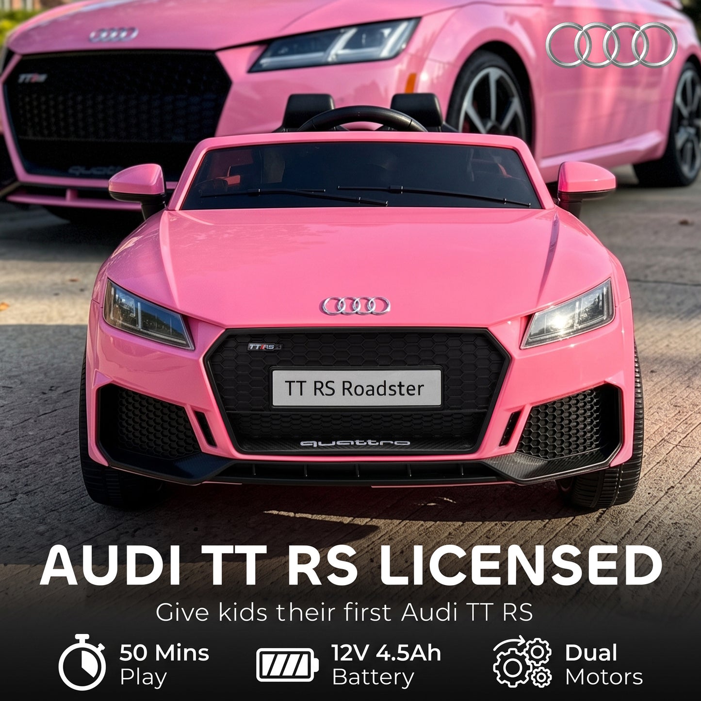 AIYAPLAY 12V Audi TT RS Licensed Electric Car, Electric Ride On Toy with Remote Control, Dual Motors, 4-Wheel Suspension, Pink