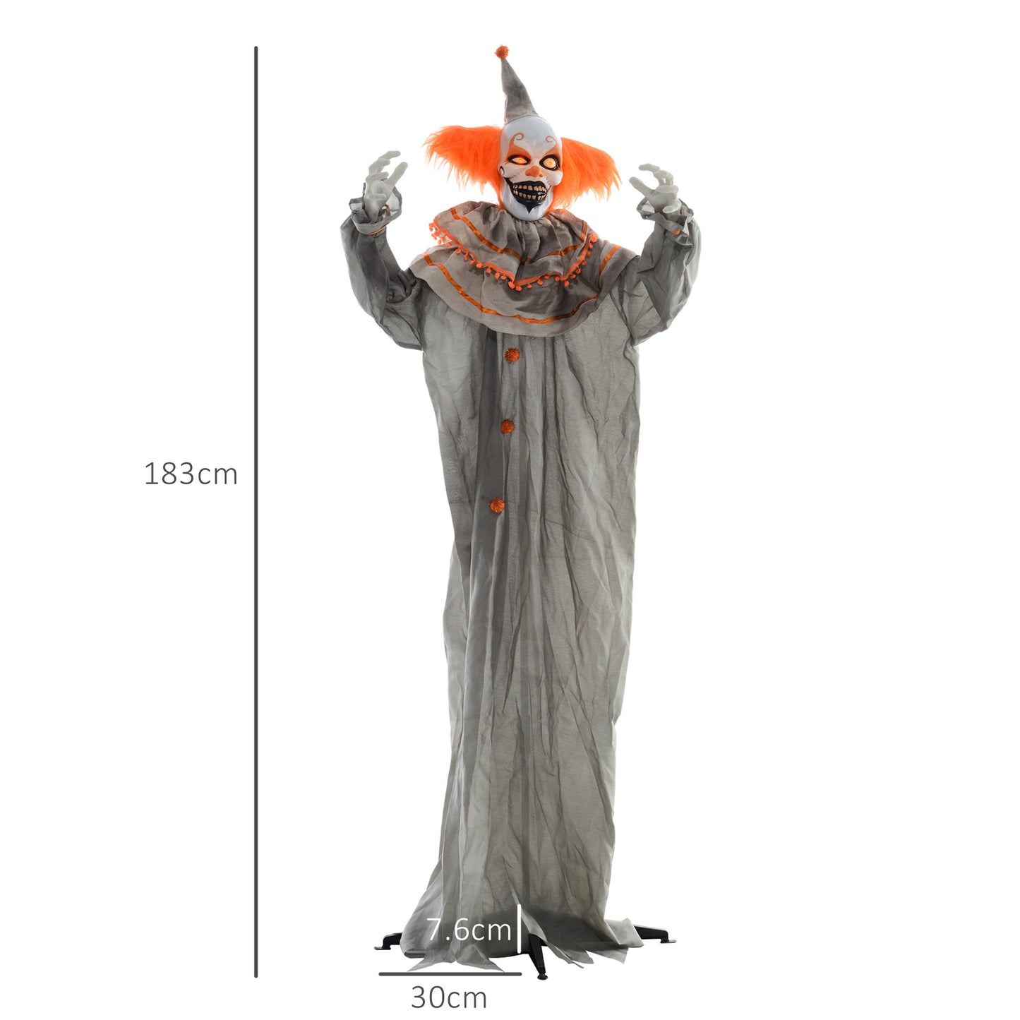 HOMCOM 183cm Orange Clown Halloween Animatronic, Sound & Lights