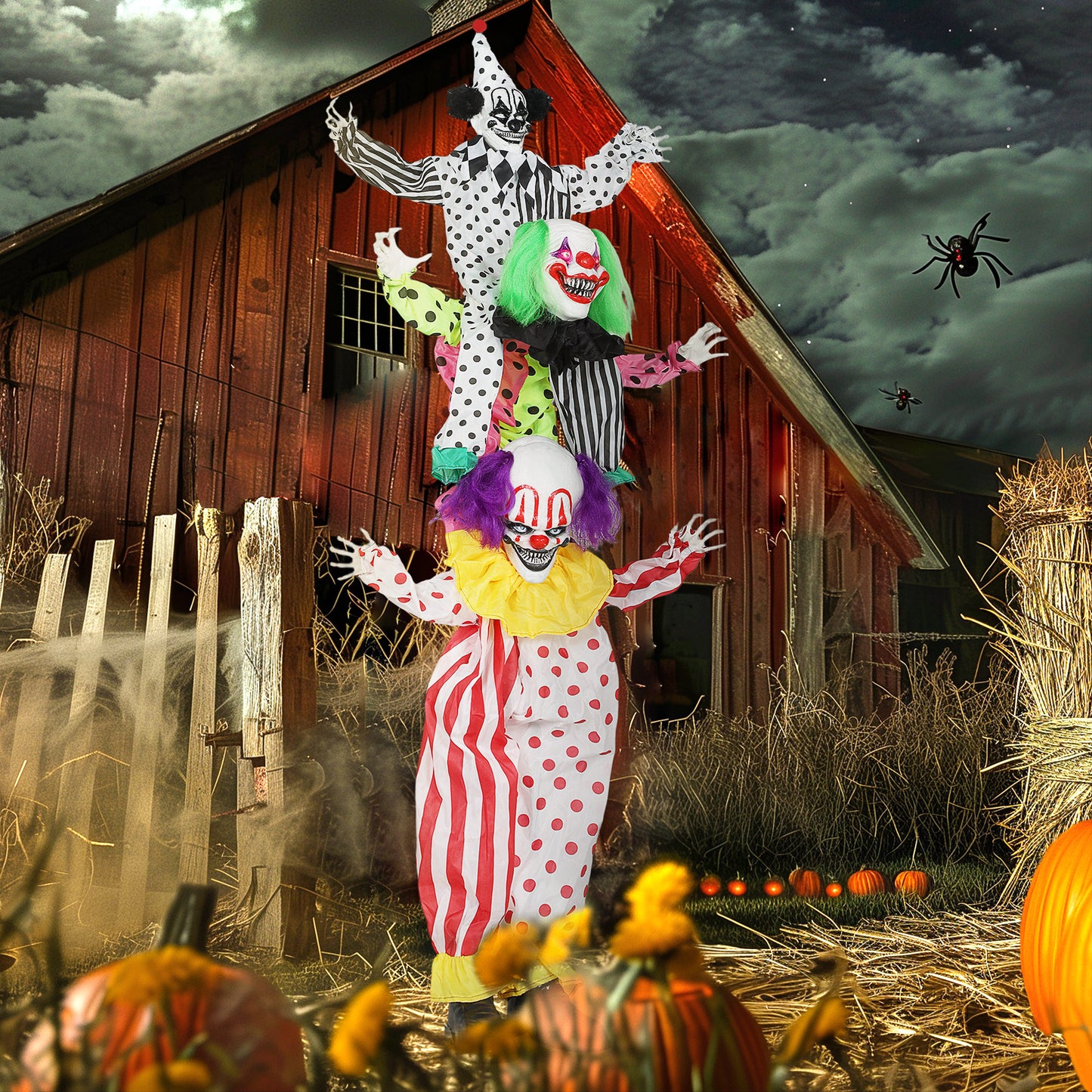 Outsunny Life Size Stackable Halloween Animated Clown, Red Light Up Eyes, Sound Activated, Battery Operated Indoor Party Prop, Halloween Decor, Scary, Red