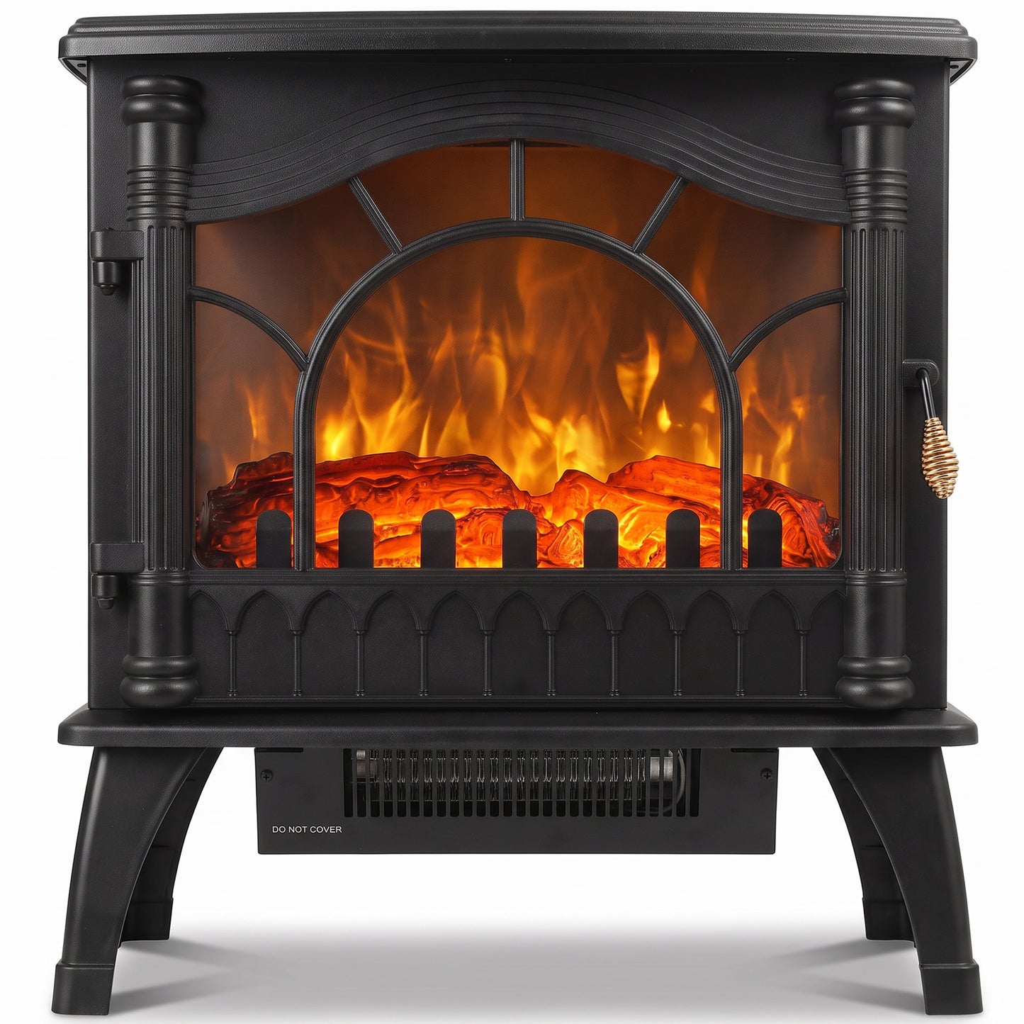 HOMCOM 3-Sided Glass Electric Fire Fan Heater, Electric Fireplace Stove Freestanding Log Burner with Flame Effect, Black