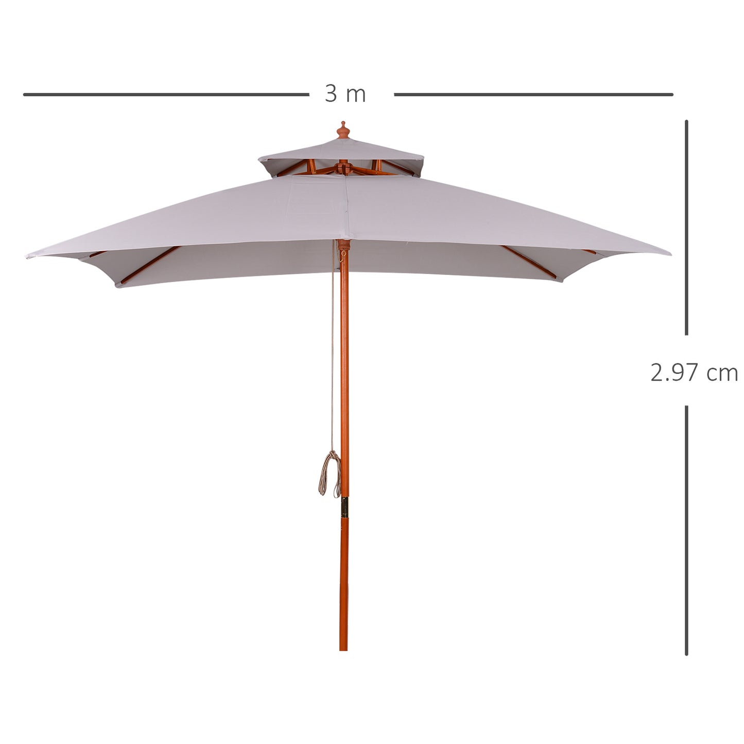 Outsunny 3 x 3 (m) Garden Umbrella, Large Parasol, Outdoor Sunshade Canopy with Double Tier, Grey
