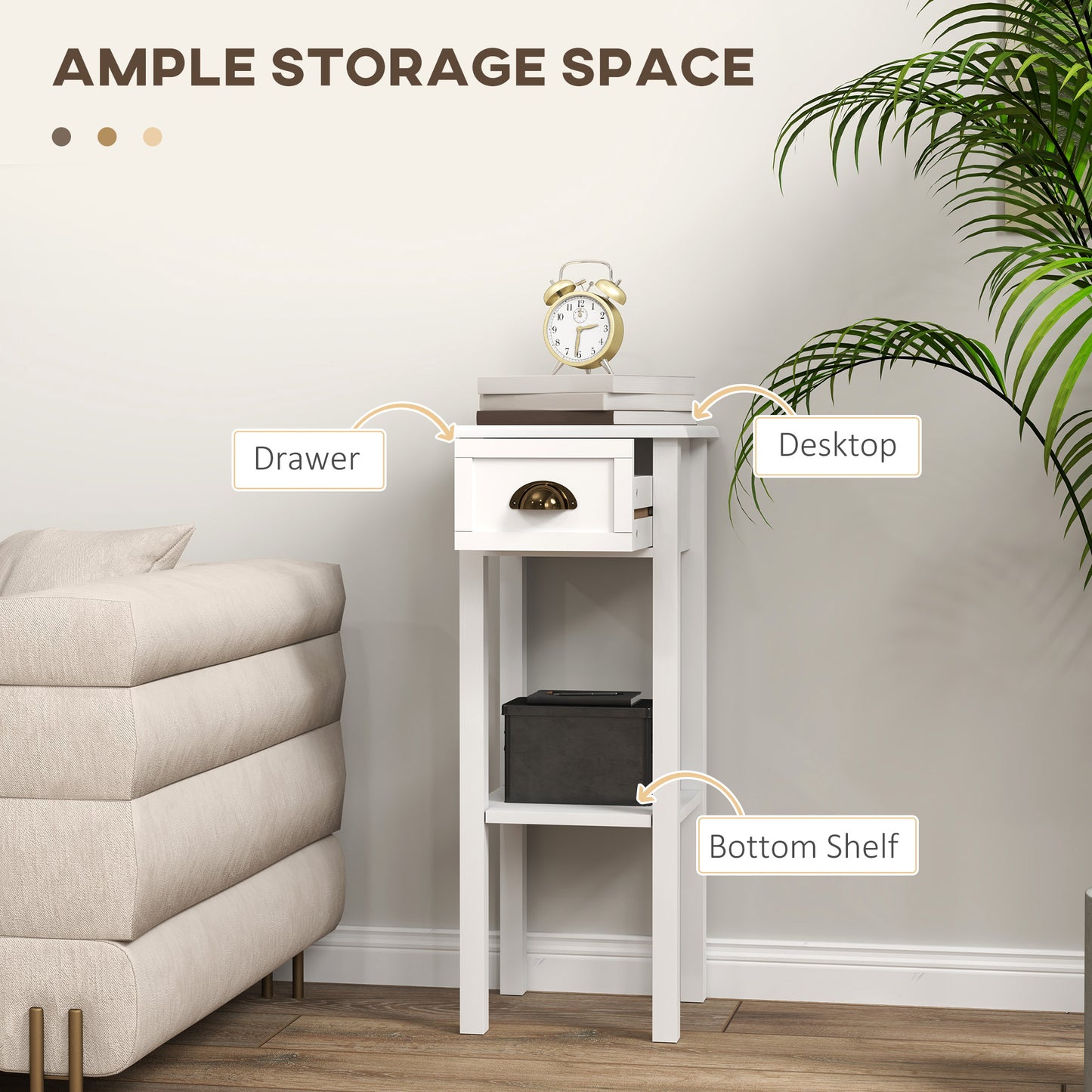 HOMCOM 2-Tier Side Tables Set of 2 with Drawer and Shelf, 2 Pieces Bedside Tables for Living Room and Hallway, White