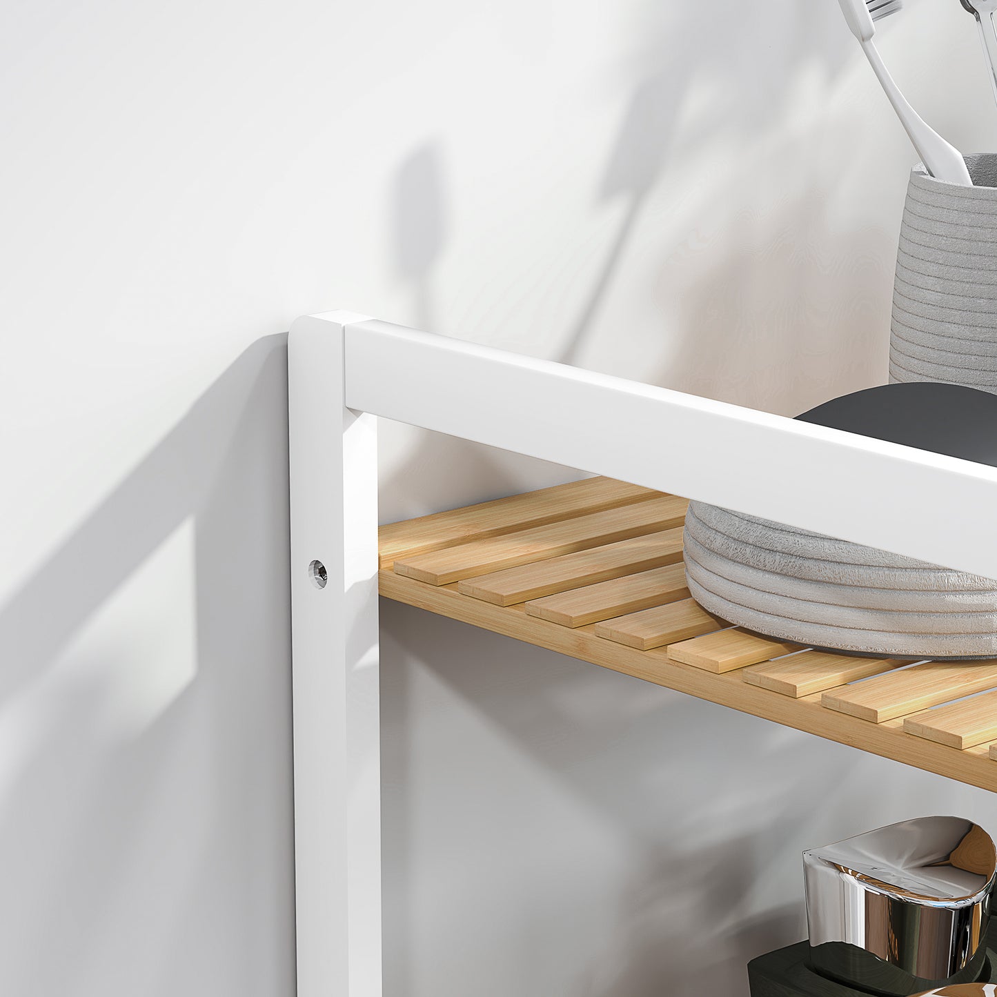 HOMCOM Four-Tier Bamboo Adjustable Shelf Storage Unit - White