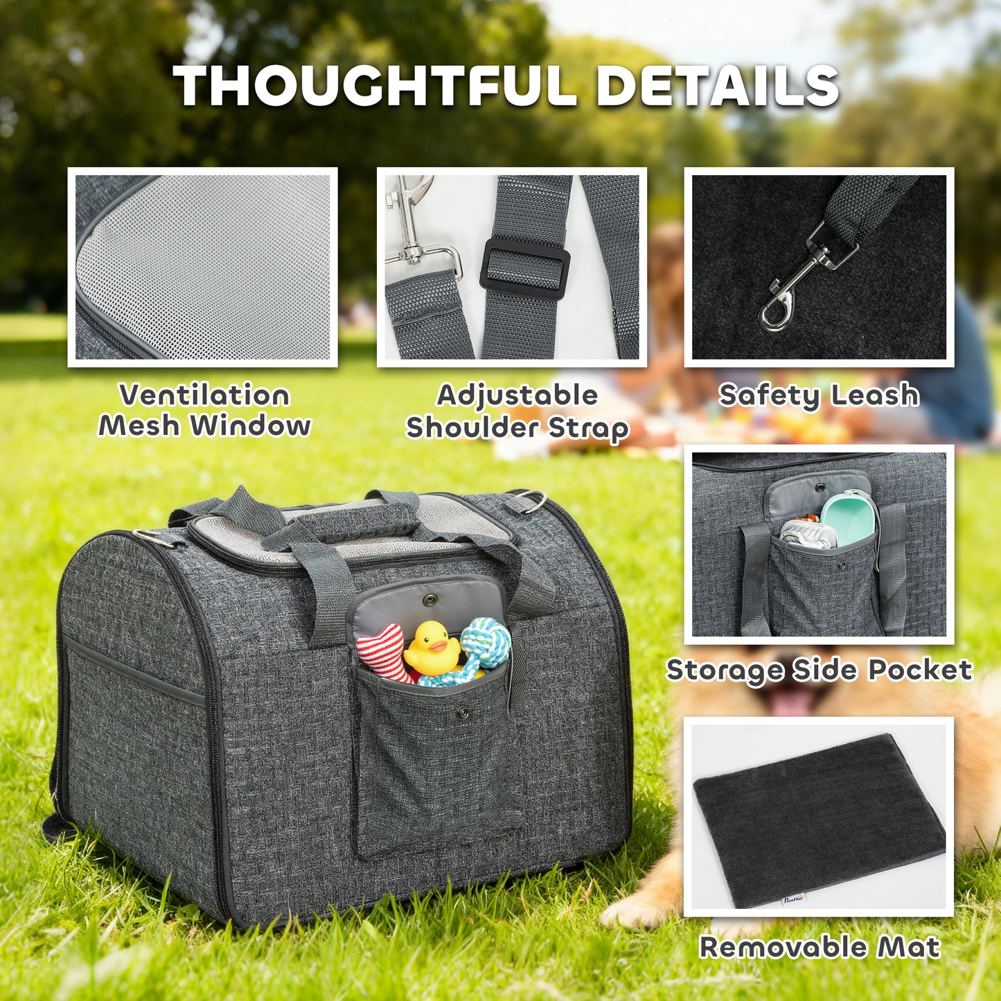 PawHut Soft Sided Cat Carrier Bag, Portable Foldable Pet Carrier with Shoulder Strap & Removable Mat for Small Pet Up to 10kg