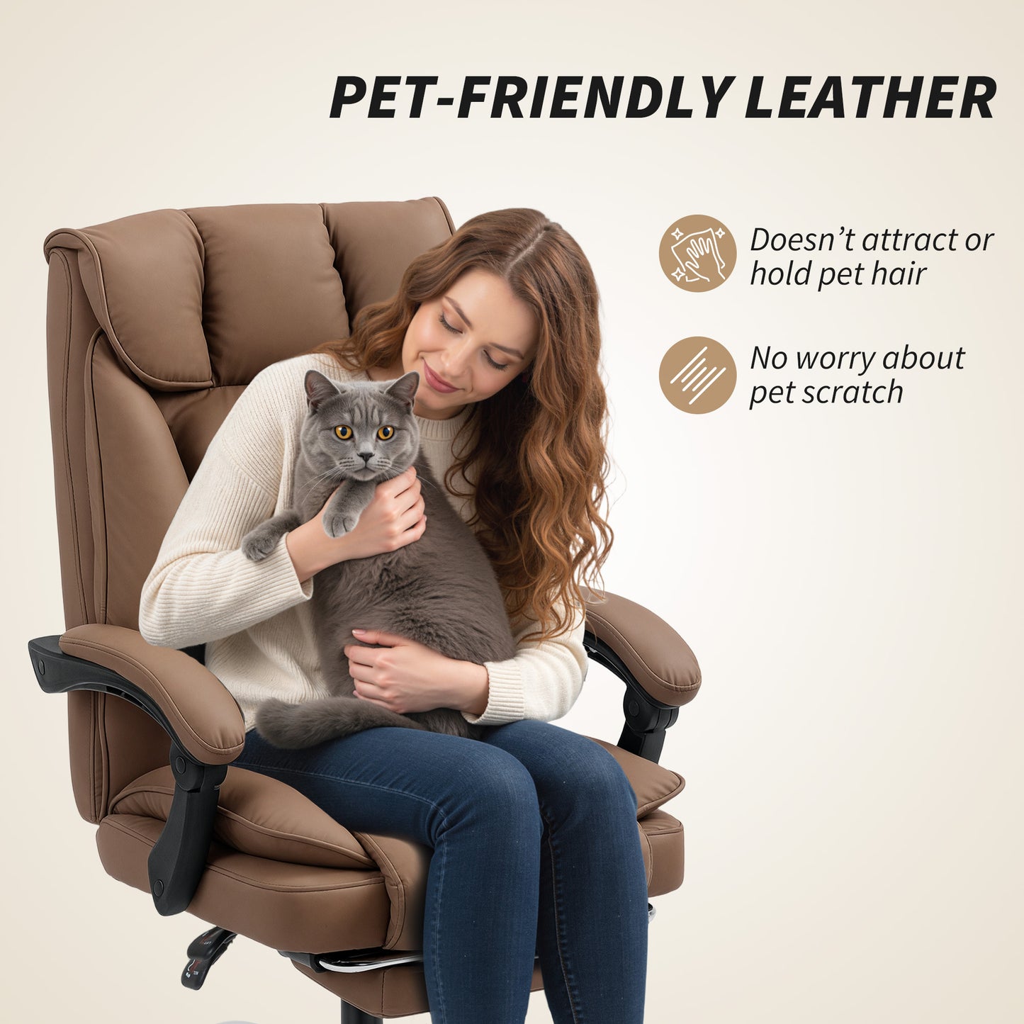 HOMCOM 155° Reclining Faux Leather Swivel Office Chair - Brown