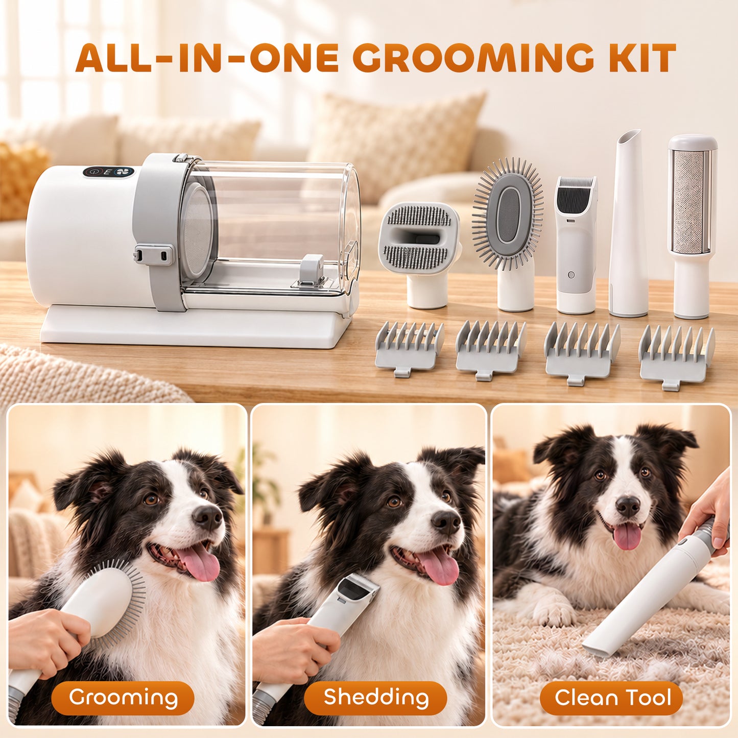 PawHut Dog Grooming Kit with 10Kpa Vacuum, 2.5L Dog Vacuum Groomer & Clipper, 5 in 1 Pet Grooming Kit, Low Noise 65dB