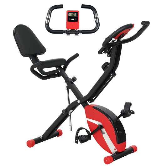 SPORTNOW 5-In-1 Folding Exercise Bike with Arm Bands, 8-Level Resistance, LCD, Tablet Holder, Red