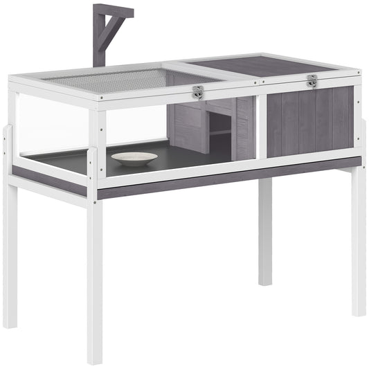 PawHut Turtle house enclosure 2 areas with lamp holder hinged roof sliding tray 104 x 53 x 82 cm gray