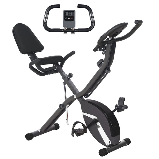 SPORTNOW 5-In-1 Folding Exercise Bike with Arm Bands, 8-Level Magnetic Resistance, LCD, Tablet Holder, Hand Pulse Sensor, Black
