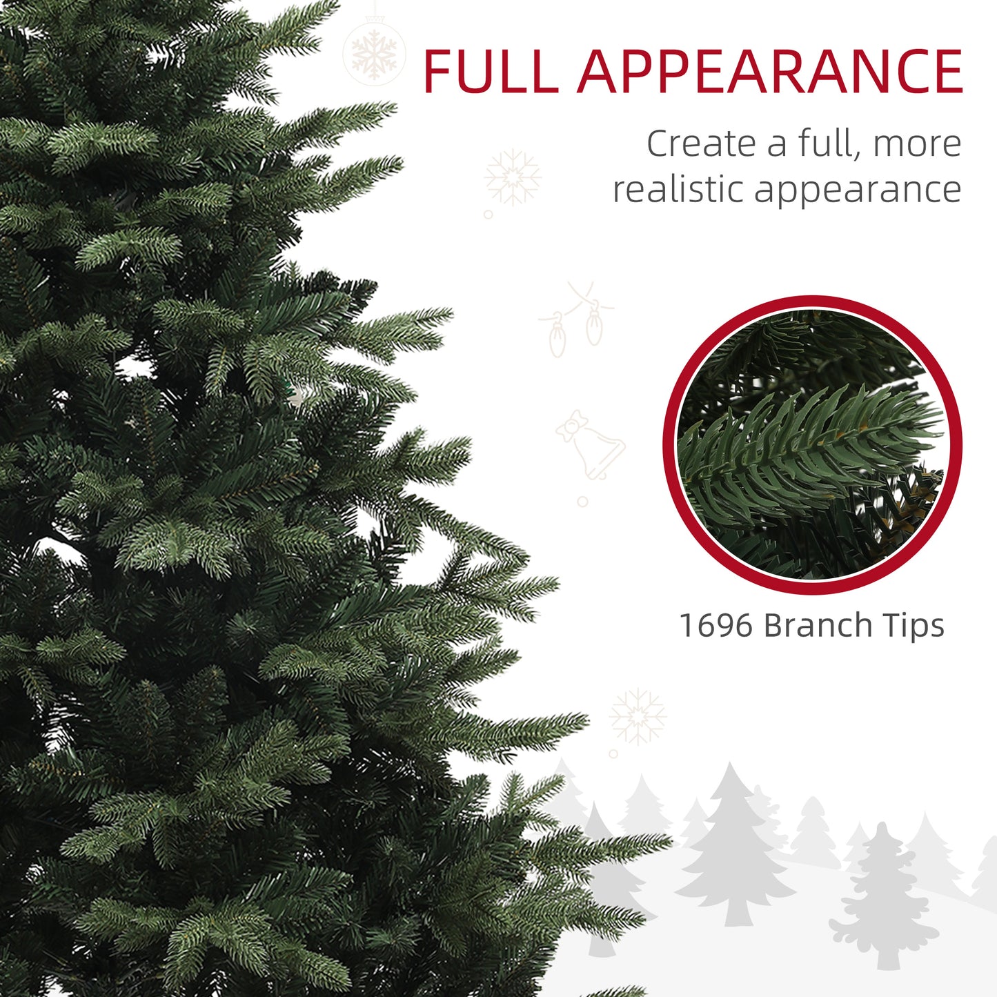 HOMCOM 6ft Artificial Spurce Christmas Tree with 1696 Branch Tips and Foldable Steel Base