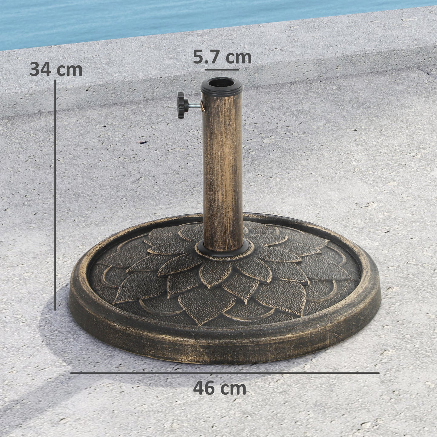 Outsunny 12kg Resin Garden Parasol Base, Heavy Duty Round Umbrella Base for 32-48mm Poles, Bronze Tone