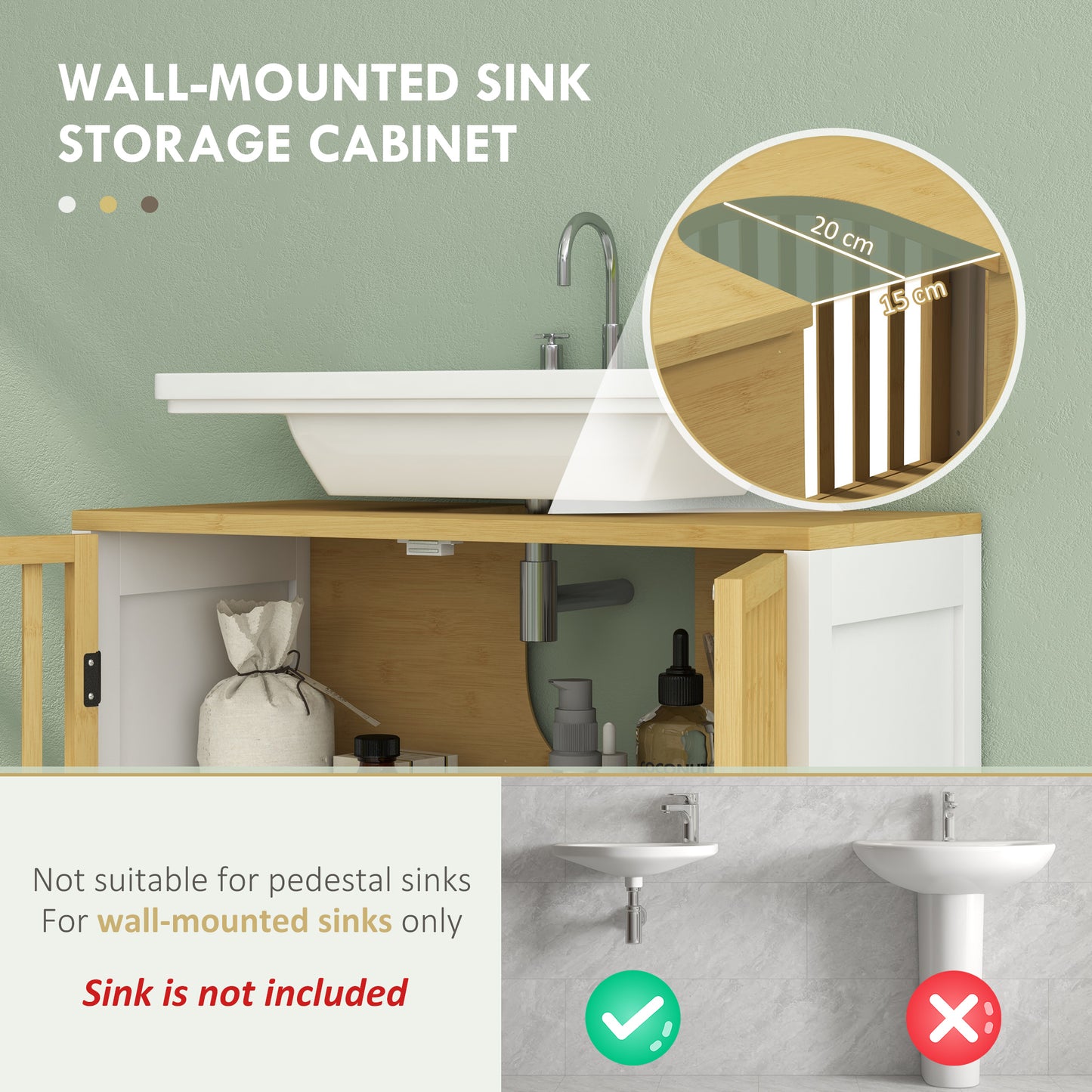 HOMCOM Bamboo-Blend Retro Cut-Out Under Sink Cabinet