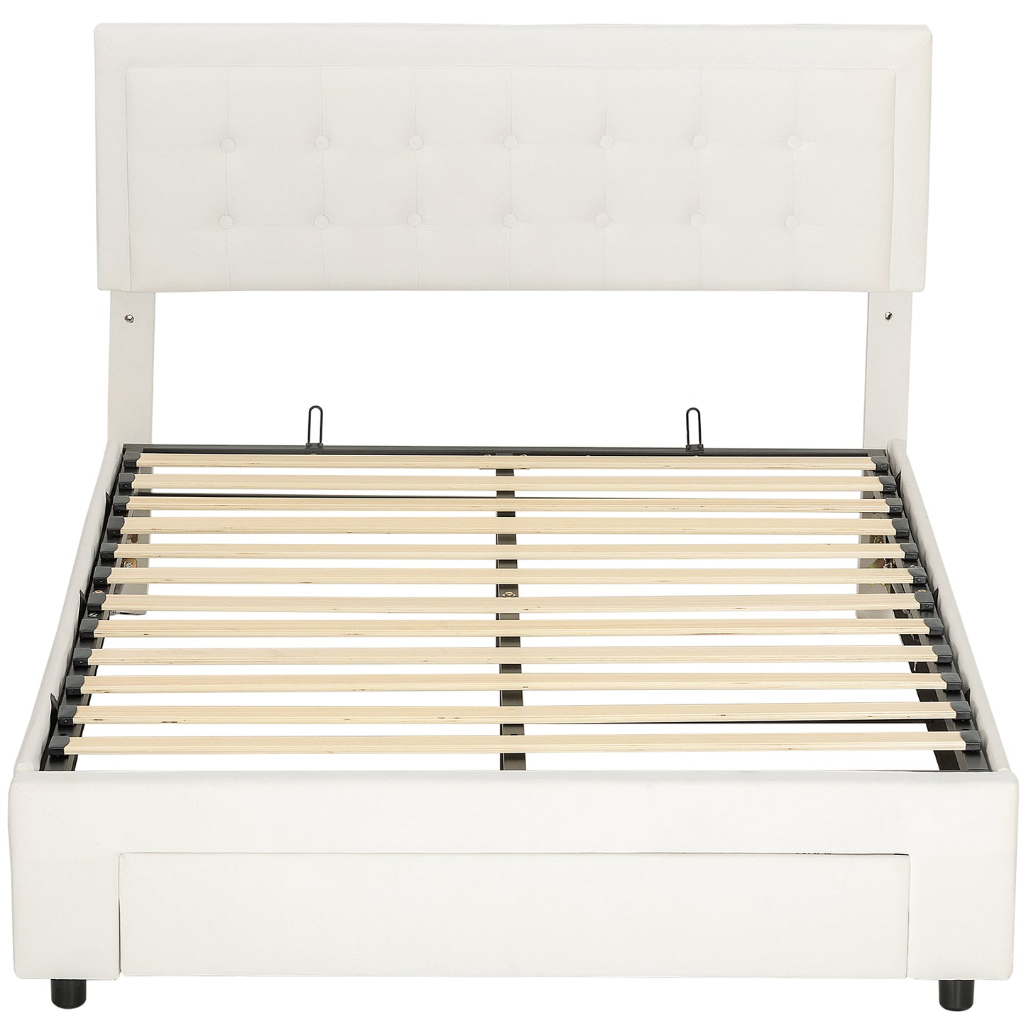 HOMCOM Double Ottoman Bed Frame, with Front Drawer - Cream