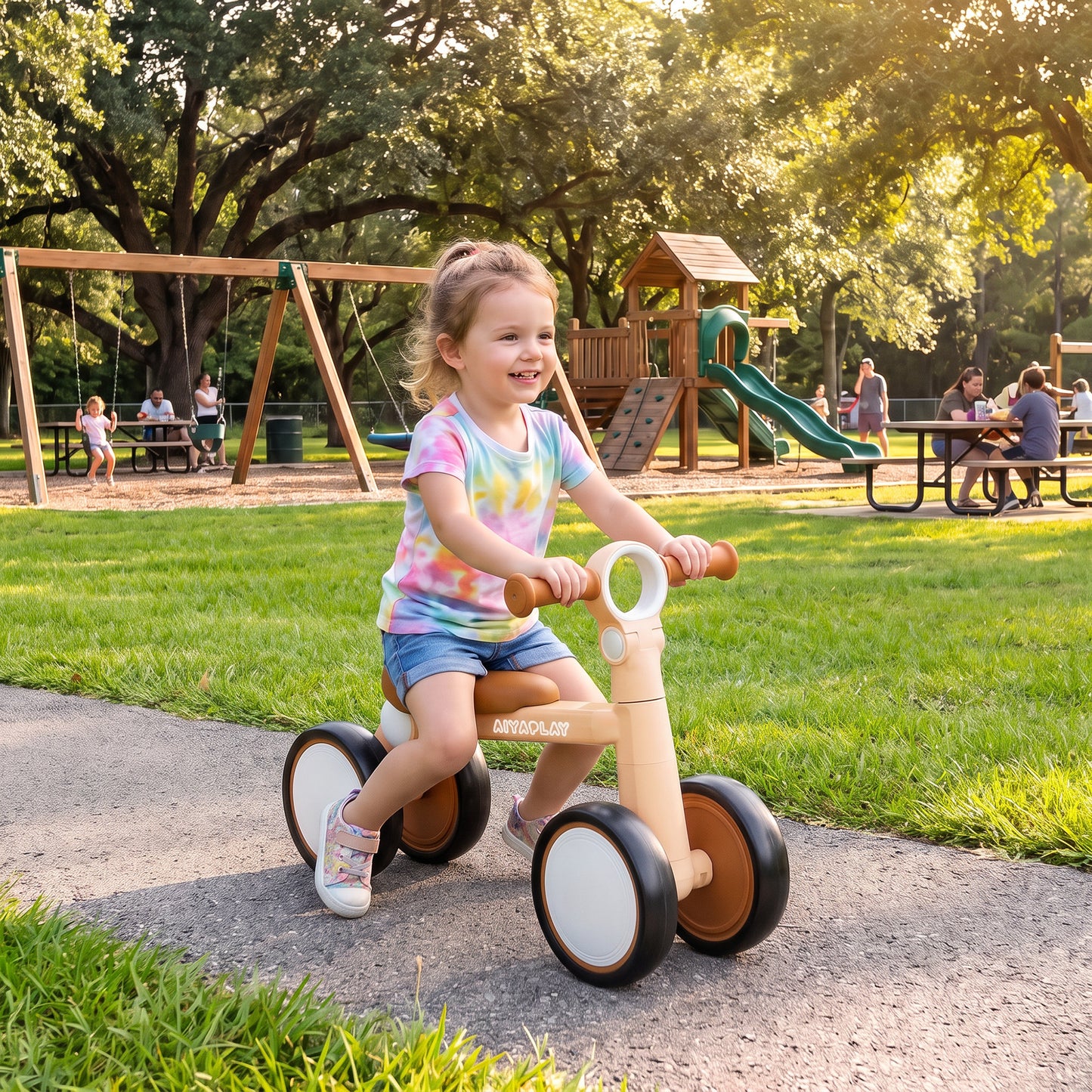 AIYAPLAY Balance Bike, Lightweight Baby Balance Bike with Foldable Design, Adjustable Seat, No Pedal for 1-2 Years, Pink