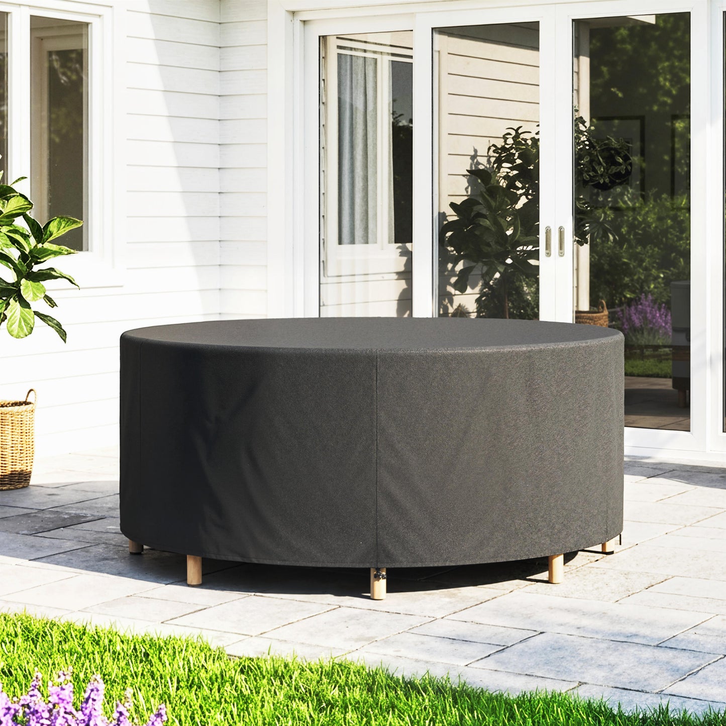 Outsunny Round Garden Furniture Cover, Waterproof Garden Table Cover, 420D Heavy Duty Oxford for Outdoor, Ø214 x 70 cm, Black