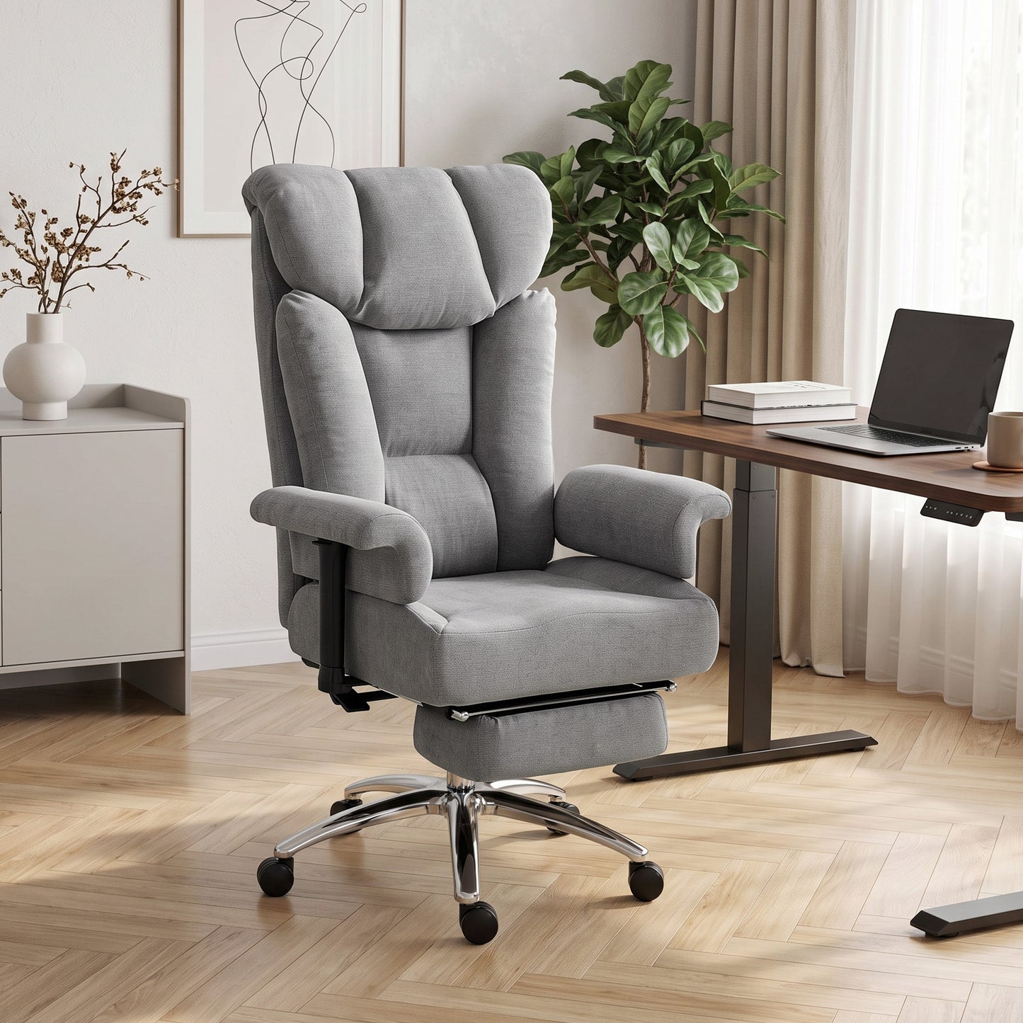 HOMCOM Big and Tall Office Chair, 250 kg Heavy Duty Executive Desk Chair with Adjustable Padded Armrests and High Back, Grey