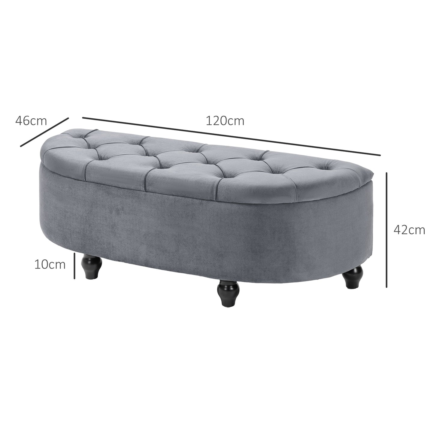 HOMCOM Tufted Semi-Circle Ottoman with Storage - Dark Grey