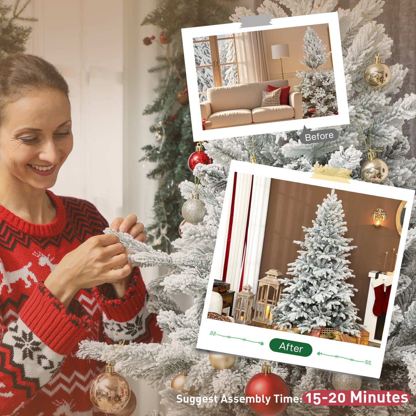 HOMCOM 6ft Snow Flocked Artificial Christmas Tree