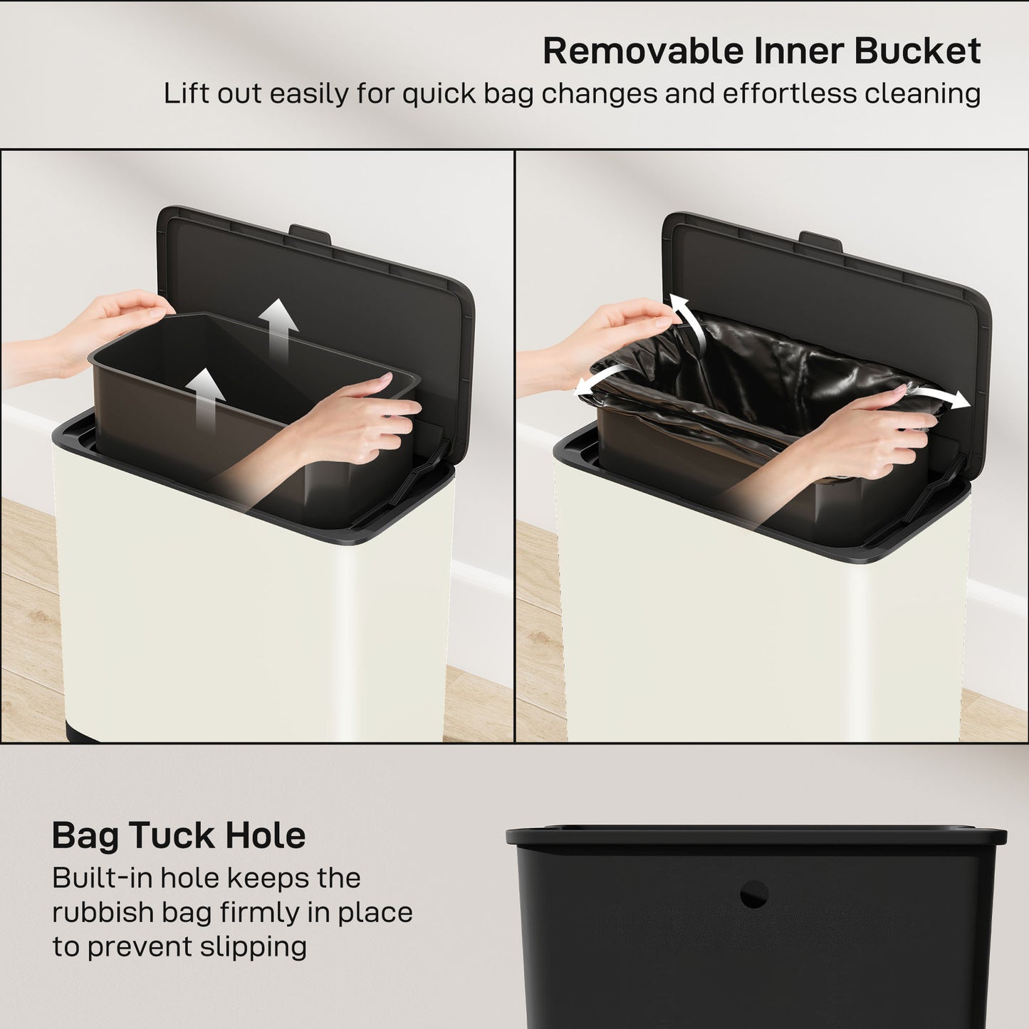 HOMCOM 8L Hanging Kitchen Bin, Rubbish bin with Lid and Removable Inner Bucket for Kitchen Cabinet Door, Under Sink, Office