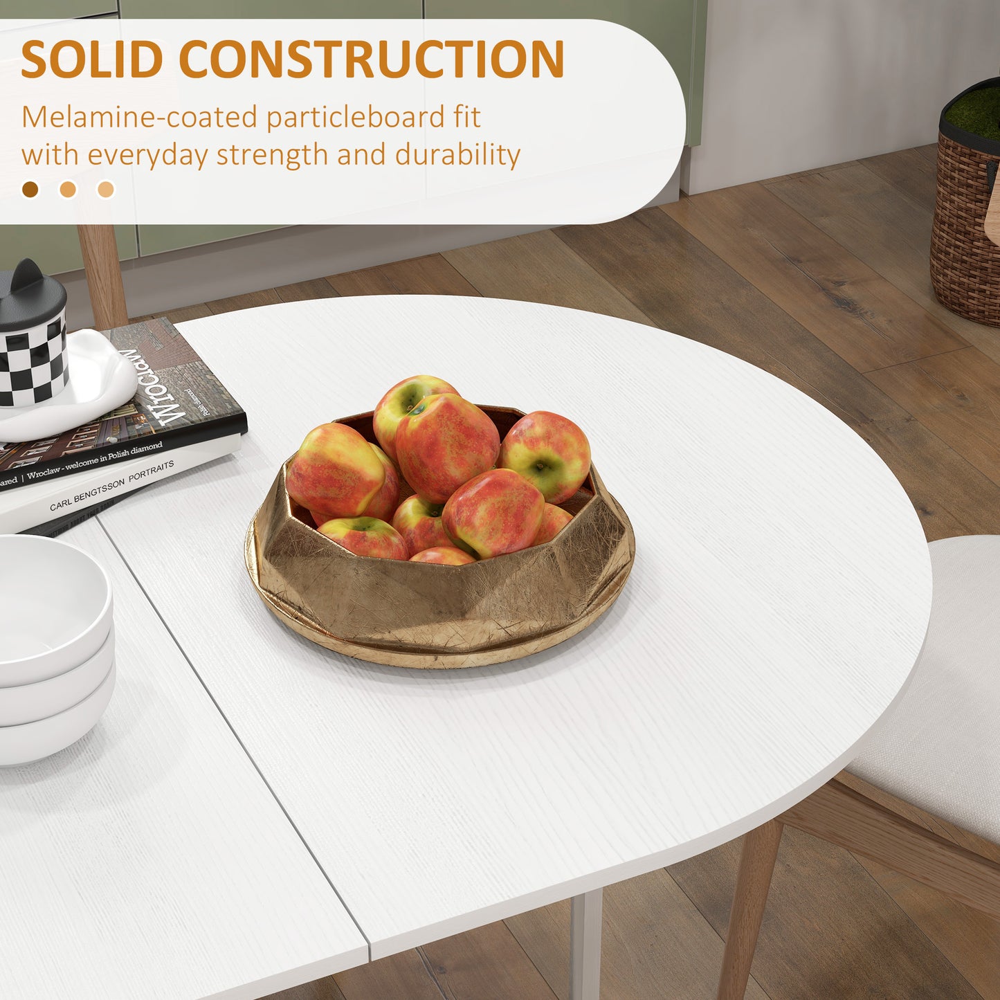 HOMCOM Folding Dining Table, Drop Leaf Table for Small Spaces, Oval Kitchen Table for Dining Room, Ash Wood-Effect