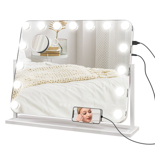 HOMCOM 63x50cm Hollywood Vanity Mirror, 14 LED Bulbs, 3 Colours, USB Port, Touch Screen
