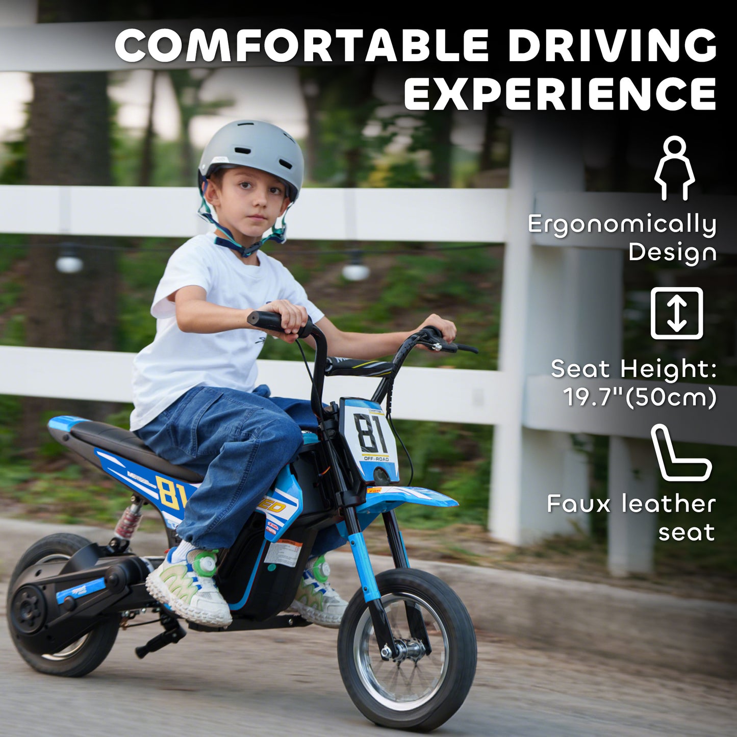 AIYAPLAY Kids Electric Motorbike, 24V Ride On Motorcycle with 3 Speeds and Rear Suspension, Dirt Bike for 8-12 Years Old, Blue
