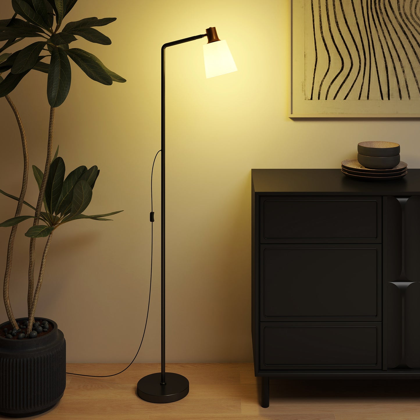HOMCOM Floor Lamp with 350° Rotatable Head, Modern Standing Lamp with 3000K/4000K/6500K Colour Temperatures, Black