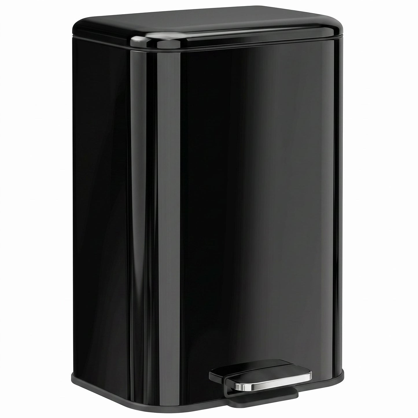 HOMCOM 20 L Kitchen Pedal Bin, Metal Rubbish Bin with Removable Inner Bucket, Soft-Close & Stay-Open Lid, High Gloss Black