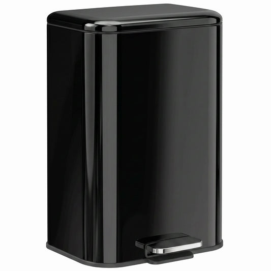 HOMCOM 20 L Kitchen Pedal Bin, Metal Rubbish Bin with Removable Inner Bucket, Soft-Close & Stay-Open Lid, High Gloss Black