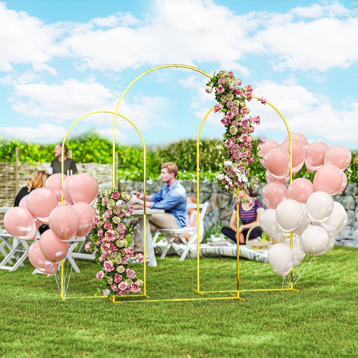 Outsunny Wedding Arch Frame Set, Metal Backdrop Stand, 3-Piece Gold Tone for Party, Shower, or Ceremony