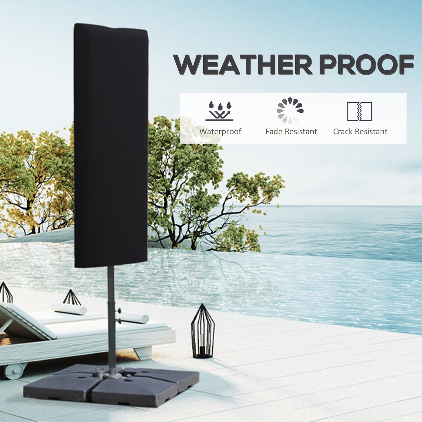 Outsunny Garden Parasol Cover, Outdoor Patio Umbrella Protector Weatherproof Garden Patio with Rod, Zipper for 2-4m Parasol, Ø60 x 160cm, Black