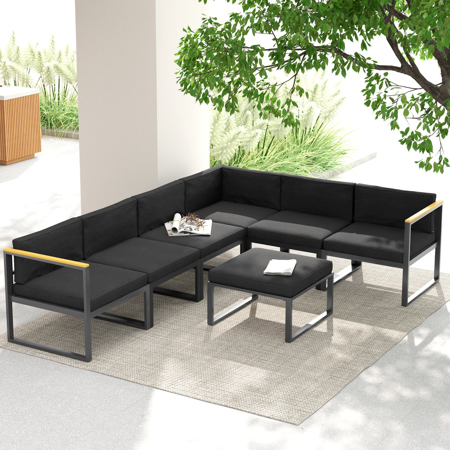 Outsunny Replacement Cushions for Rattan Furniture, 14-Piece Outdoor Seat & Back Cushion Set, Black