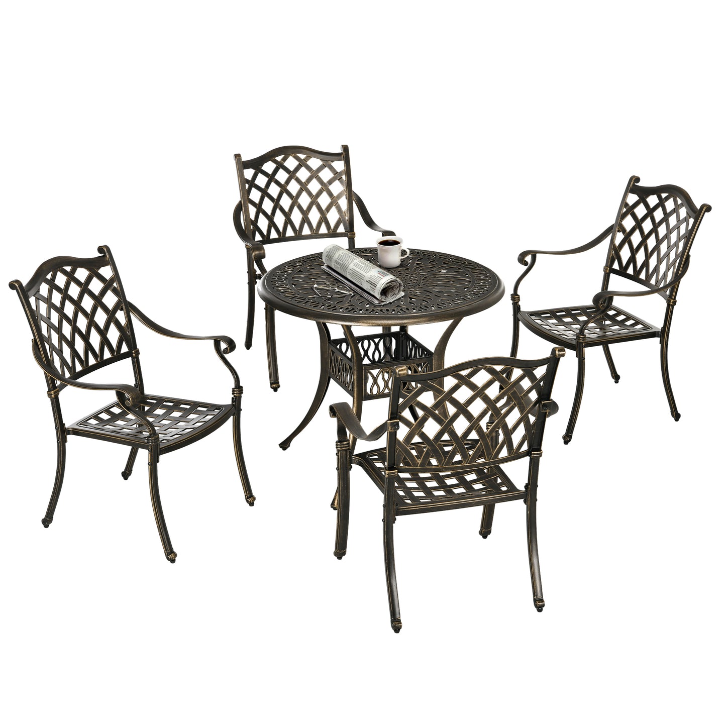 Outsunny 5PCs Garden Dining Conversation Set 4 Chairs Table W/Umbrella Hole Cast Aluminum