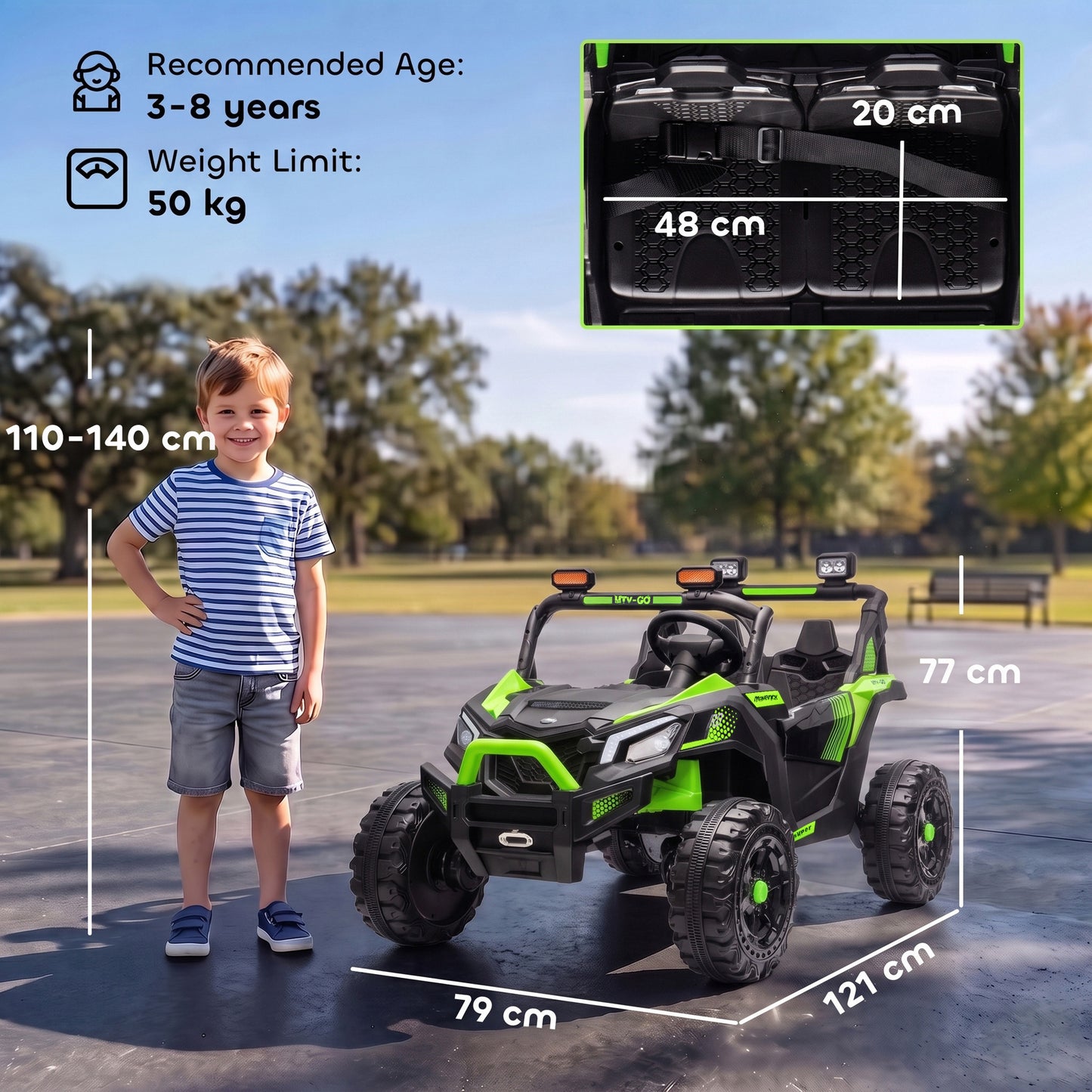 AIYAPLAY 24V 2 Seater Ride On Truck Car for Big Kids with Remote Control, Dual Motors, 4-Wheel Suspension for Ages 3-8, Green, Black