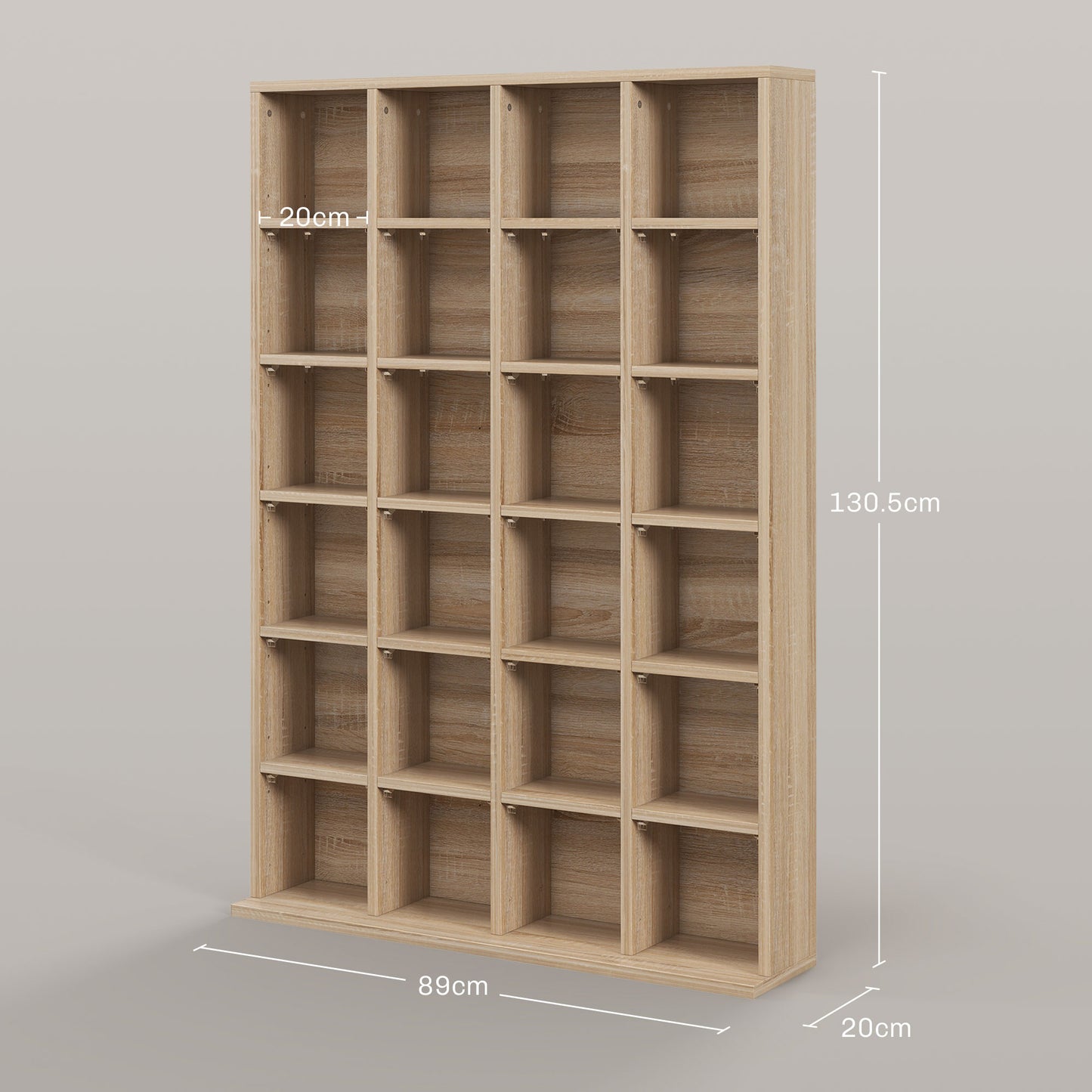 HOMCOM CD Storage Unit with Adjustable Shelves, 89 x 130.5 cm, Natural Wood Finish